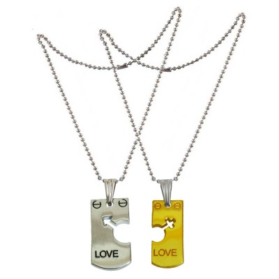 Two Pieces Couple Heart Shape Necklace by Menjewell 